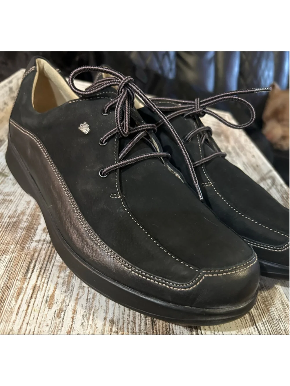 Finn Comfort Black Leather Lace-Up Comfort Shoes